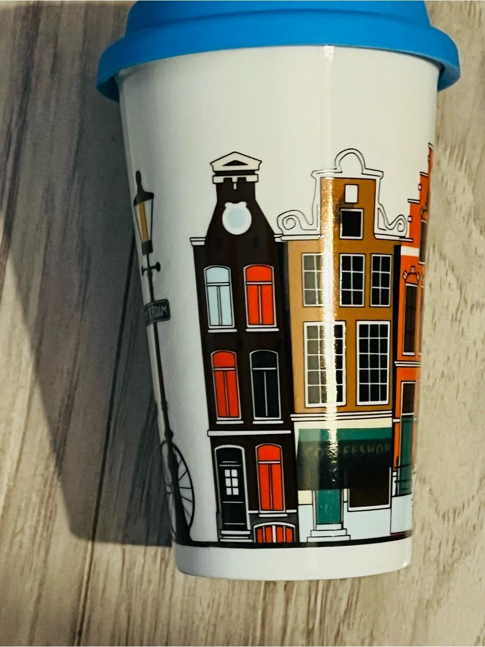 Amsterdam Canal Travel Mug with Blue Lid